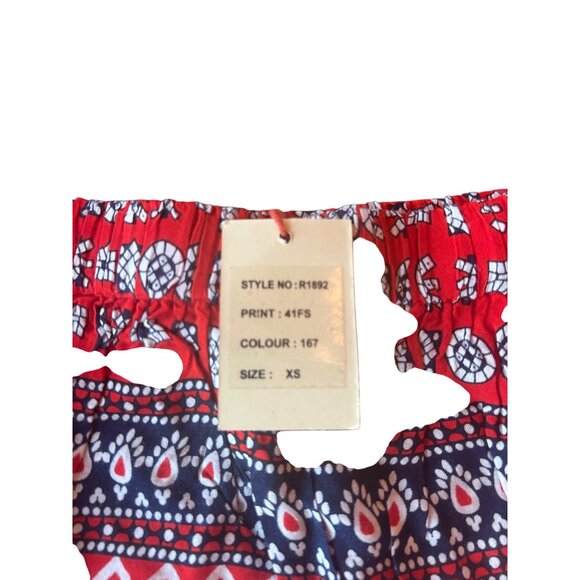 Raga Red & Blue Bohemian Patterned XS Mini Skirt With Elastic Waist & Ruffle Hem - Picture 5 of 5